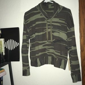 thread & supply camo waffle knit cowl neck sweatshirt